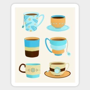 Blue and tan retro tea cups Magnet